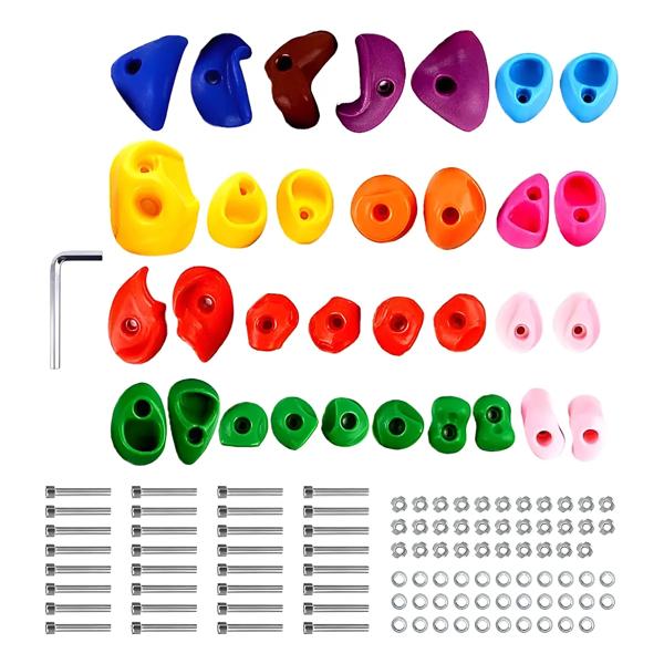 Pack 32 Presas Piedra Escalada Niño De Resina Con Tuercas Azul