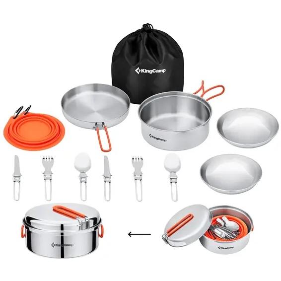 Set accesorios cocina camping inox 2 personas