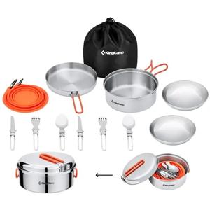 Set accesorios cocina camping inox 2 personas