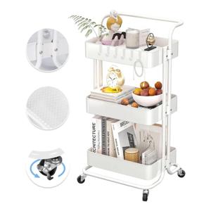 Carrito Organizador Metalico Con Asa Ruedas 3 Niveles Blanco Blanco