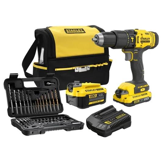 Kit Taladro Percutor 13mm 20v + Accesorios Stanley Amarillo/Negro