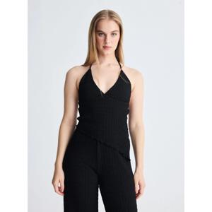 Polera Tejida Texturizado sin Manga con Escote V Asimétrico