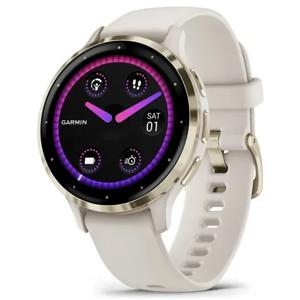 Reloj inteligente Garmin Venu 3s Soft Gold Ivory con carcasa y pulsera blanca