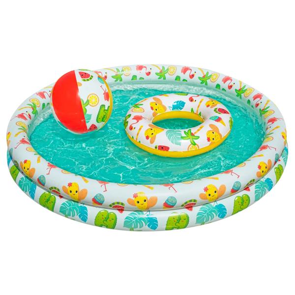 Piscina 122 cm con flotador anillo y pelota inflable 137 L Animales