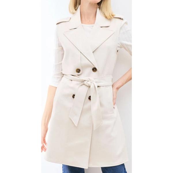 Abrigo Tipo Trench de Gamuza Sintética sin Mangas