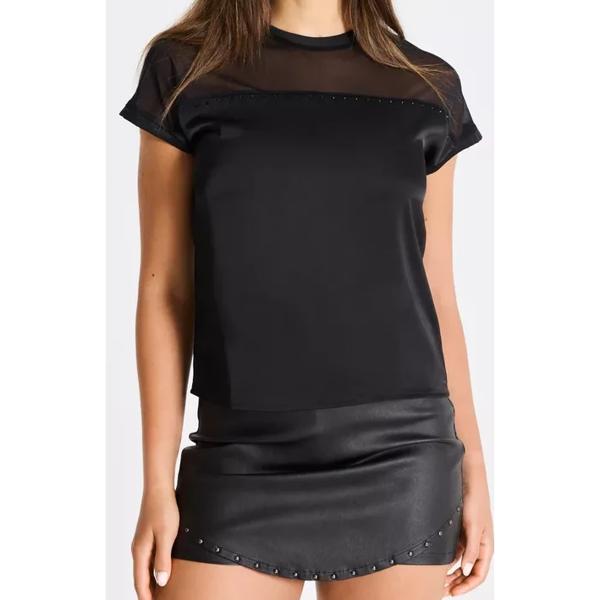 Polera Holgada de Satín y Malla con Tachitas