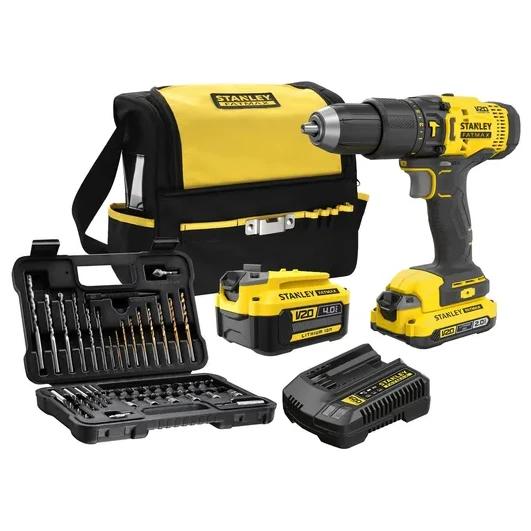 Kit Taladro Percutor 13mm 20V + Accesorios Stanley Amarillo/Negro