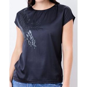 Polera Satinada Elasticada con Cordón Lurex en Cuello
