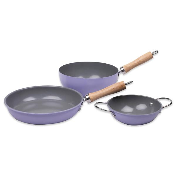 Set Wok 22 cm + Sartén 24 cm + Paila 16 cm Family Cook morado