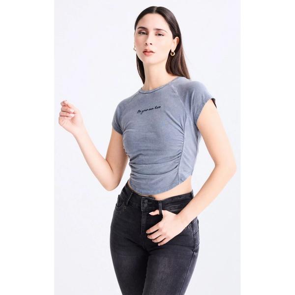 Polera Lavada Manga Raglan y Fruncido