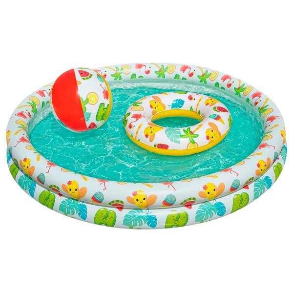 Piscina 122 cm con flotador anillo y pelota inflable 137 L Animales