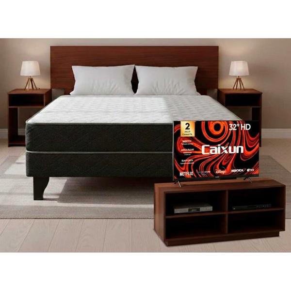 Combo Cama Europea 2 Plazas Celta + Respaldo y Veladores + Smart TV 32"
