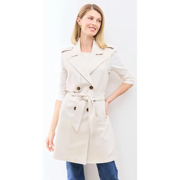 Abrigo Tipo Trench de Gamuza Sintética sin Mangas