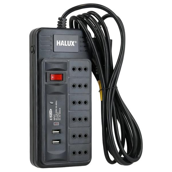 Alargador Halux 6 Tomas con 2 Puertos USB 3 m Negro
