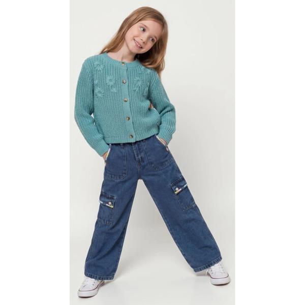 Jeans Cargo Wide Leg con Bordados Color