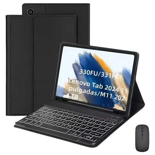 Funda, teclado iluminado y ratón para Lenovo Tab M11 Tb-330fu Ñ negro