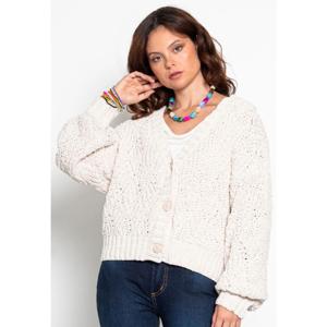 Chaleco Manga Larga Chenille Abotonada en Delantero