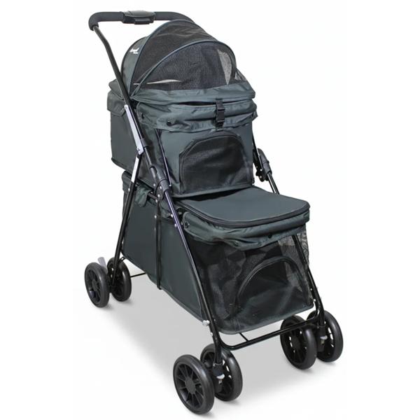 Coche Mascotas DuoPet Doble Gris
