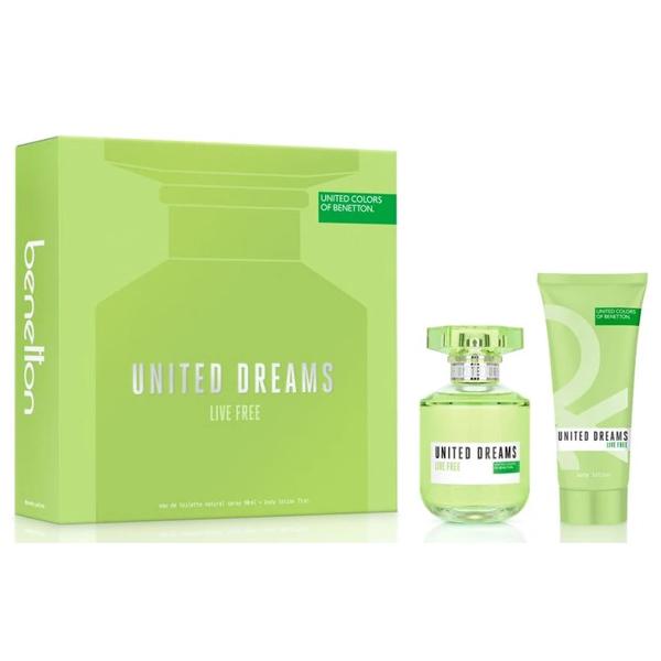 Set Perfume United Dreams Live Free EDT Mujer 80 ml + Loción Corporal For Her 75 ml