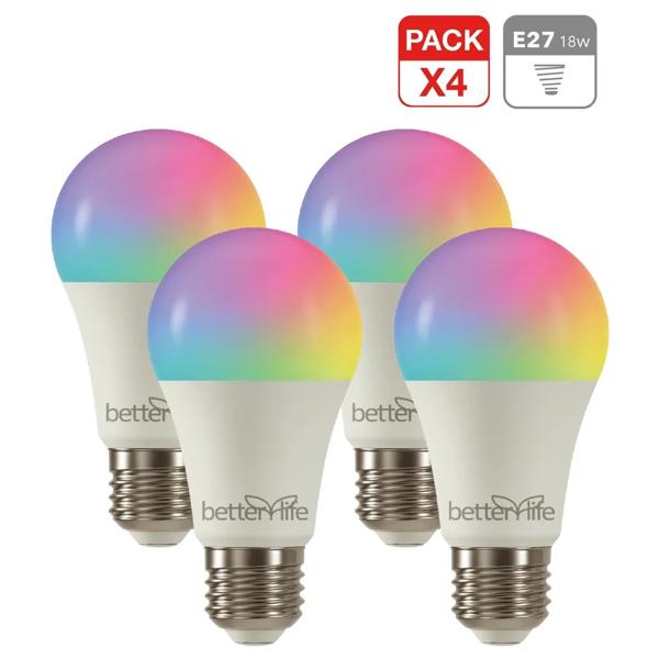 Ampolleta Inteligente LED RGB Wifi 18W E27 4 Unidades