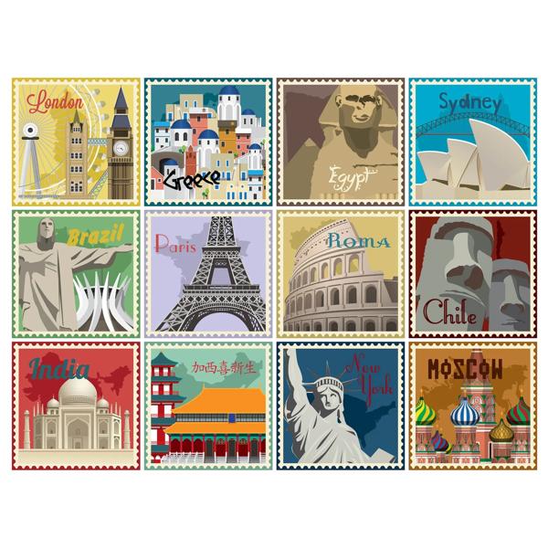 Vinilo adhesivo 15x15 cm Travel 12 unidades