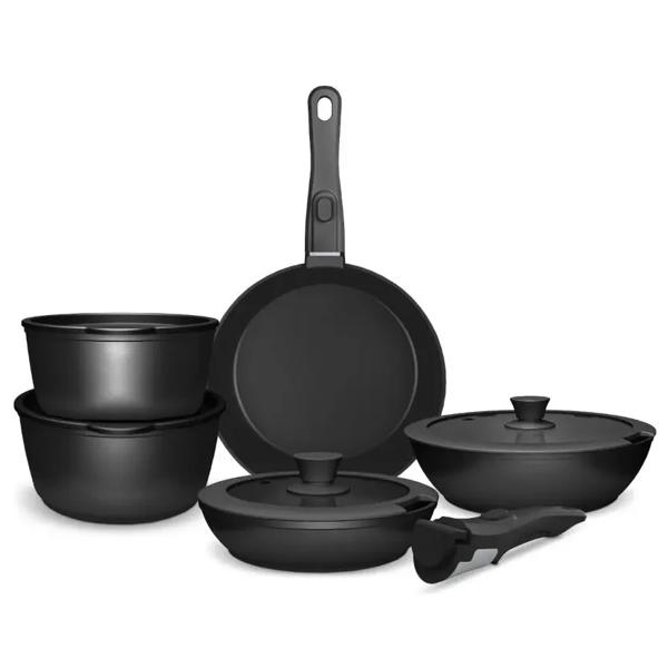 Batería de Cocina 11 Piezas Aluminio Forjado Snap On Black