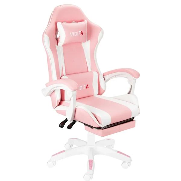 Silla Gamer Vidita GX2000 Ergonómica Reclinable Rosa con Reposapiés