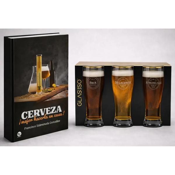 Combo Set de 3 Vasos Cerveceros y Libro Cerveza en Casa