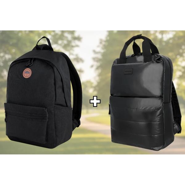 Combo Mochila Puffer Camber Negra 18 Lts Saxoline + Mochila Jane Negra Llaima