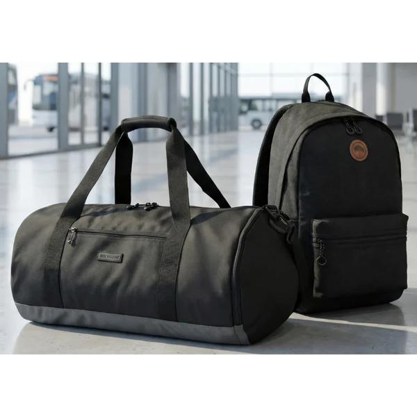 Combo Mochila Jane Negra Llaima Tela Impermeable + Bolso Duffel 40L Nyla Negro Saxoline