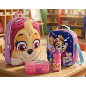 Combo Mochila Infantil 3D Face Skye + Lonchera 3D + Set Porta Sándwich + Botella Paw Patrol