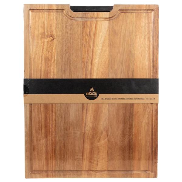 Tabla de Asado Acacia con Bandeja Metálica 41,5 x 32 cm