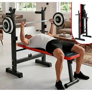 Press de Banca y Abdominales Reclinable con Rack 6 Niveles Boomfit