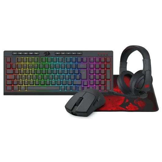 Kit Teclado y Mouse Gamer Redragon S147 Combo 4 en 1 Negro