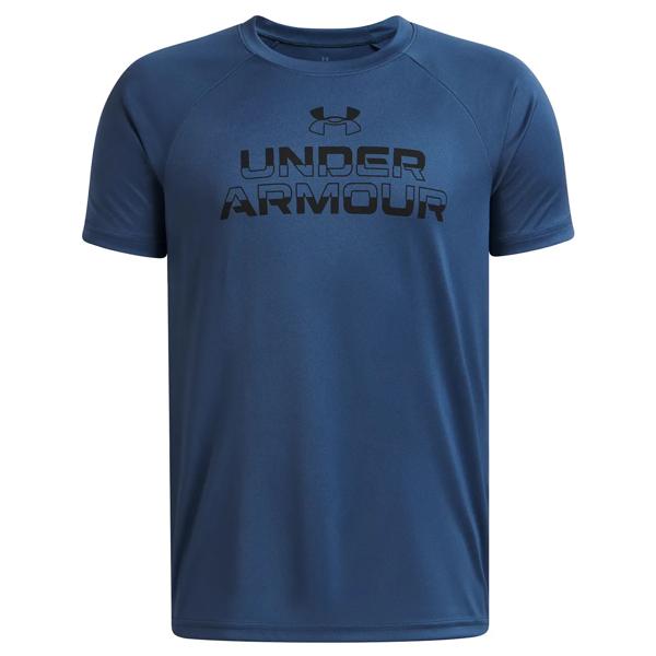 UA Tech Split Wordmark Polera Manga Corta azul para niño
