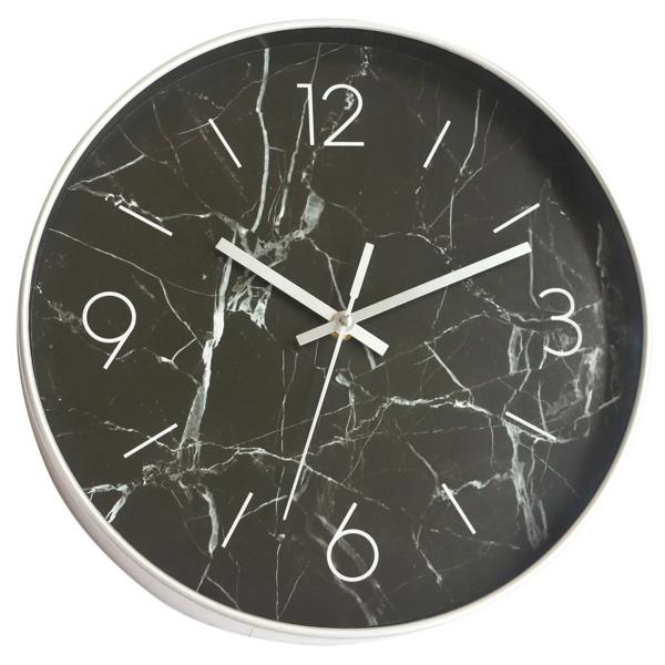 Reloj 30 cm pared negro/plateado Ronda