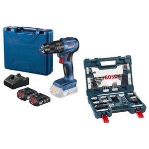 Taladro Percutor Inalámbrico Bosch GSB 185-LI + Set X-Line 91 Piezas