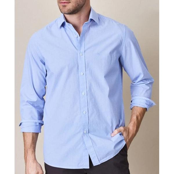 Camisa Manga Larga Poplin Algodón Rayas Cuello Italiano