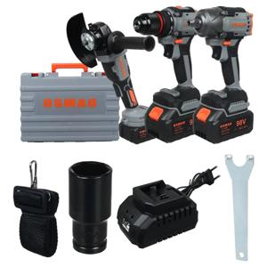 Set 3 Herramientas Taladro Llave de Impacto y Esmeril 98V Osmao