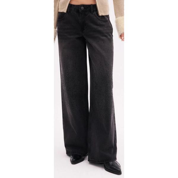 Jeans Wide Leg Tiro Bajo con Brillos