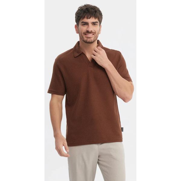 Polera Hombre Slim Cuello Polo Café