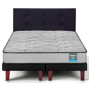 Cama Europea Flex 2 Plazas Dream Dual Box B/D + Respaldo Royal Negro