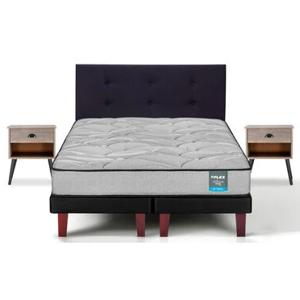 Cama Europea Flex 2 Plazas Dream Dual Box B/D + Respaldo Royal Negro + Velador Rock
