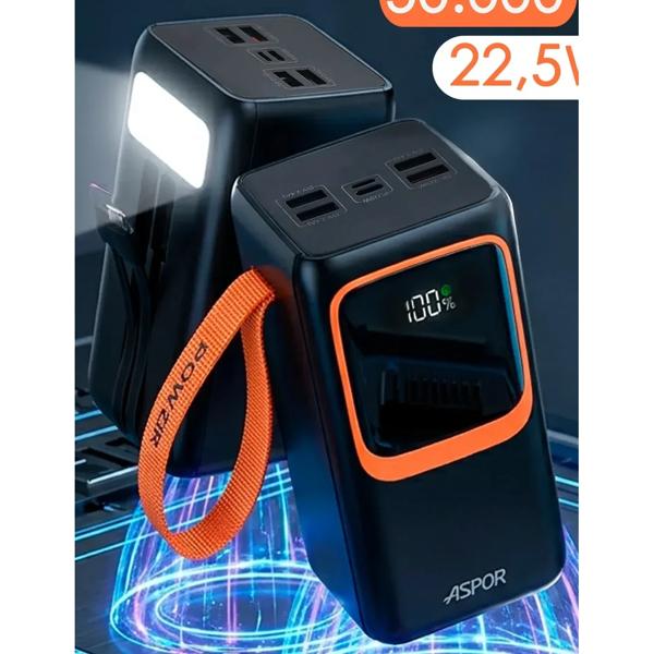 Batería Portátil Aspor A350 50.000 mAh Carga Rápida Pantalla LED
