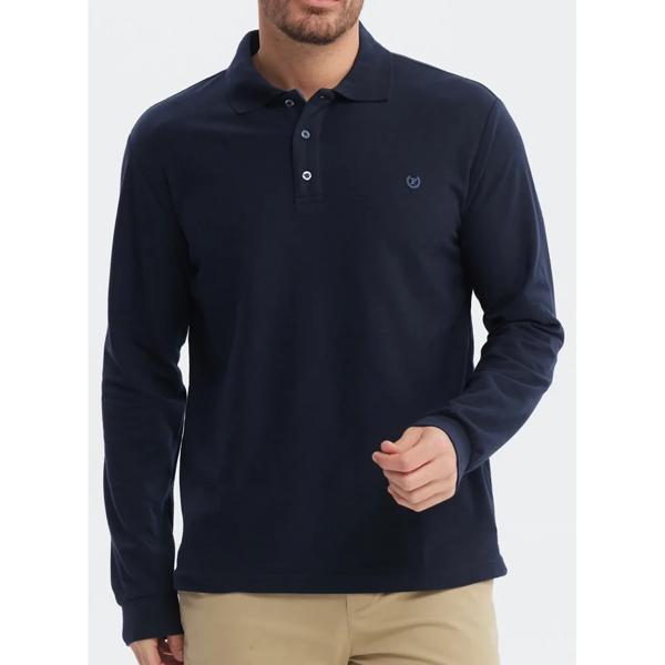 Polera Hombre Lisa Bordada con Botones Azul Marino