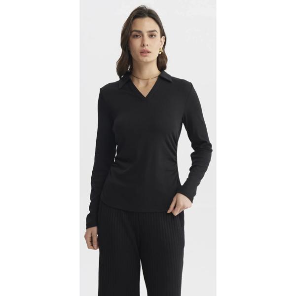Polera Mujer Cuello Camisero Negro