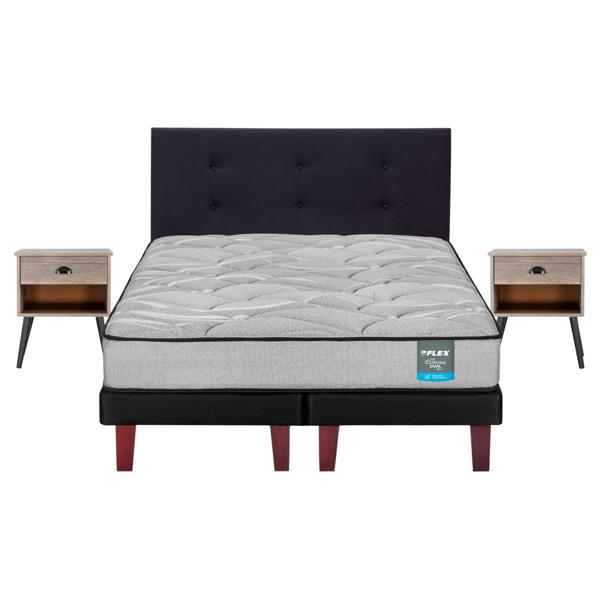 Cama europea Dream Dual 2 plazas base dividida con respaldo Royal y 2 veladores Rock