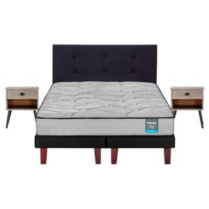 Cama europea Dream Dual 2 plazas base dividida con respaldo Royal y 2 veladores Rock
