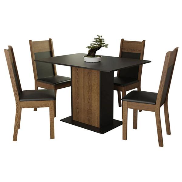 Juegos comedor 4 sillas Elia Nelly negro/café 78x104x68 cm
