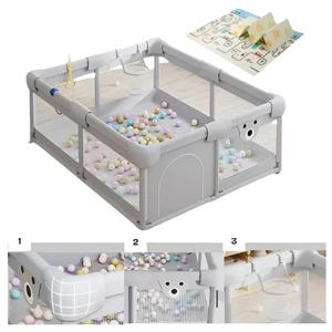 Corral Centro De Juegos Bebé Con Accesorios 150x180cm Color Gris Liso